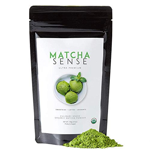 Matcha Sense - Organic Matcha Green Tea Powder Culinary Grade - Lattes, Smoothies, Baking, Cooking - Easy Resealable Pouch - 100g Value Size