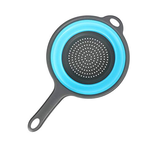 Kitchen Foldable Silicone Strainer Colanders, Collapsible Colanders with Handles, Space-Saver Folding Strainer Colander for Draining Pasta, Vegetable (Blue)