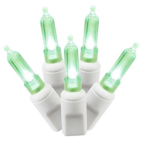 Vickerman 100 Count Single Mold Italian LED Light Set with White Wire, Green