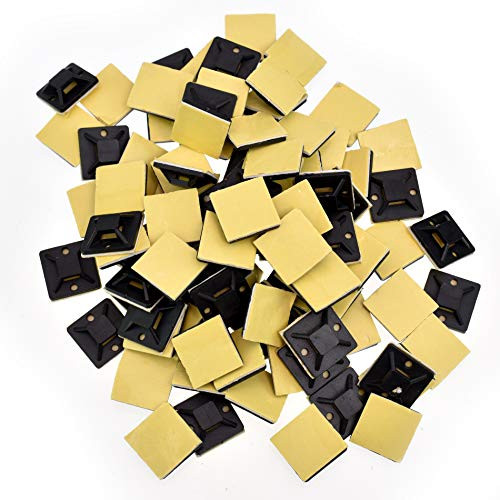 100 Pack Black Self Adhesive Cable Tie Zip Clamp Mount Clip Holder Base 3/4" (20X20mm