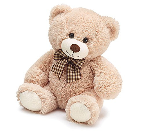 burton+Burton Plush Beige Teddy Bear With Checked Bow - 10 Inch Sitting