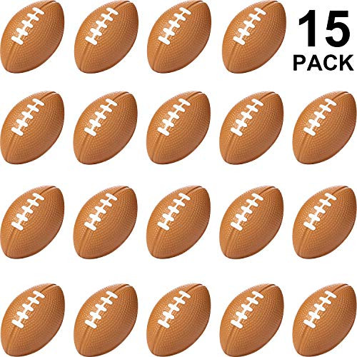 Sports Stress Ball, Mini Foam Squeeze Sports Ball, Foam Squeeze Sports Ball for School Carnival Reward, Party Bag Gift Fillers (Football, 15 Packs)