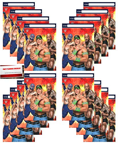 WWE Party 16 Pack Plastic Loot Treat Candy Favor Bags (Plus Party Planning Checklist by Mikes Super Store)