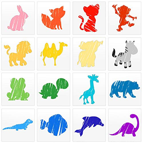 16 Pieces Animal Chalk Stencil Set Reusable Plastic Chalk Painting Stencils Assorted Shapes Drawing Stencil Templates for Kids Crafts Decoration Supply (Animal Shape)