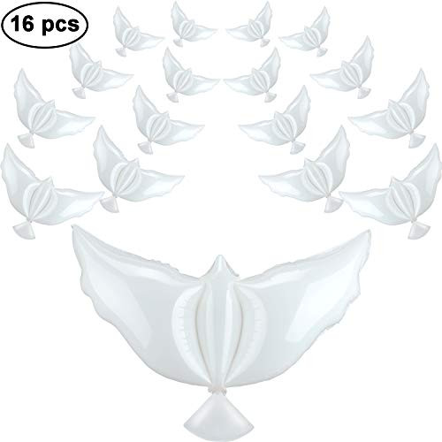 16 Pieces Peace Dove Balloons White Memorial Balloons Pigeon Bird Balloons Ceremonies Party Decorations for Wedding Funeral Birthday Engagement Party