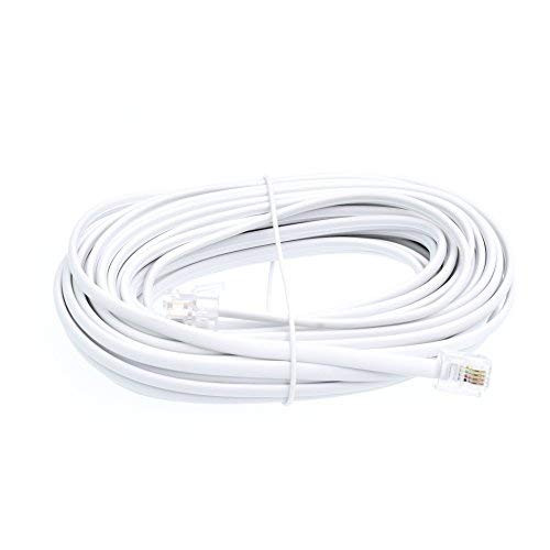 RJ11 6P4C Modular Telephone Extension Cable Phone Cord Line Wire (25 Feet, White)