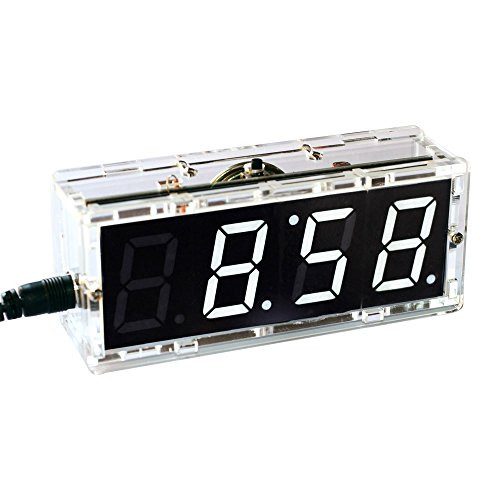 Gearwoo 4-Digital DIY Clock Kits, LED Talking Clock with PCB for Soldering Practice Learning Electronics with Transparent Case (White) CR1220/CR1216 Batteries are NOT Included