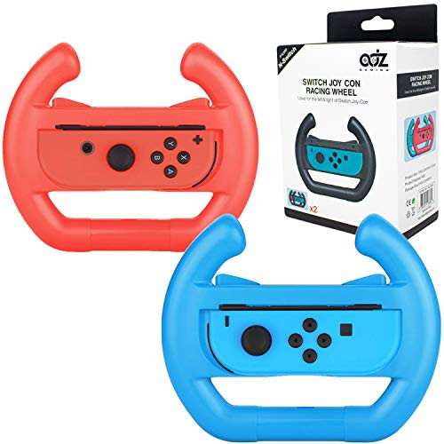 ADZ 2 x Switch Steering Wheel Compatible with Nintendo Switch JoyCon and Mario Kart Switch (Red/Blue)