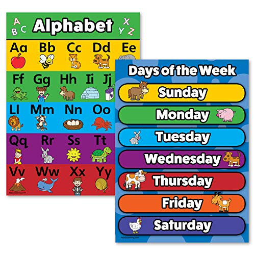 2 Pack - ABC Alphabet & Days of The Week Poster Set (Laminated, 18" x 24")