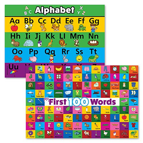 2 Pack - ABC Alphabet & First 100 Words Educational Poster Set (Laminated, 18" x 24")