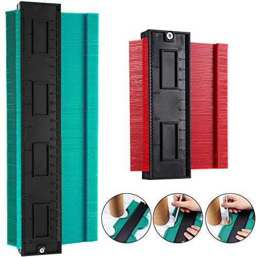 2 Pack Plastic Contour Gauge Profile Gauge Duplicator Copy Irregular Shapes Tracing Template Measuring Tool for Fit and Easy Cutting (5 Inch Red 10 Inch Green)