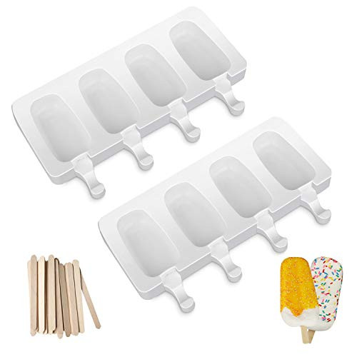 2 Pack Silicone Popsicle Molds, 4 Cavities Homemade Ice Pop Molds Oval, Popsicle Maker with 50 Wooden Sticks for DIY Ice Cream 2 Pack Silicone Popsicle Molds, 4 Cavities Homemade Ice Pop Molds Oval, Popsicle Maker with 50 Wooden Sticks for DIY Ice Cream