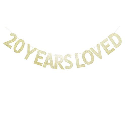 20 Years Loved Gold Glitter Banner for 20th Birthday/Wedding Anniversary Party Sign Photo Props 20 Years Loved Gold Glitter Banner for 20th Birthday/Wedding Anniversary Party Sign Photo Props