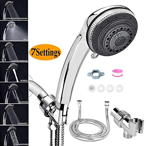 Handheld Showerheads, 7 Spray Settings High Pressure Hand held Shower Head with 2 Meter Hose and Shower Bracket (Shower Head Set)