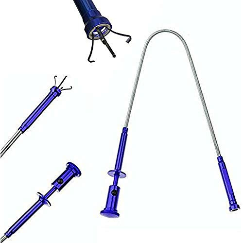 24 inch 3-in-1 Retriever Claw Magnetic Long Flexible PickUp Tool with Lighted Pick-Up Tool (Blue)