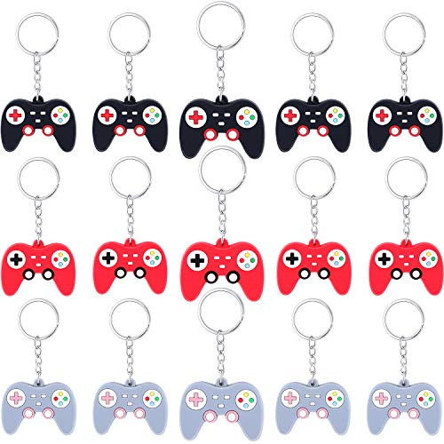 24 Pieces Video Game Controller Keychains Game Controller Handle Key Ring Pendant Charms for Video Game Party Favors Birthday Baby Shower Gifts, 3 Colors