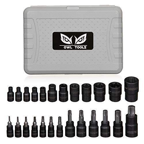Torx Bit Socket Set (25 Piece Set - Torx and External Socket Set) 1/2" Drive - 13 Star Socket Bits & 12 Female E Torx Sockets - Professional Grade Auto & Motorcycle Mechanic Socket Set