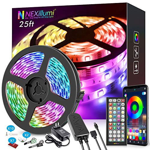 25ft LED Strip Lights, APP Control Music Sync Color Changing LED Light Strip, SMD 5050 RGB LED Tape Lights with IR Remote (APP+Remote+Mic+3-Button Switch). 25ft LED Strip Lights, APP Control Music Sync Color Changing LED Light Strip, SMD 5050 RGB LED Tape Lights with IR Remote (APP+Remote+Mic+3-Button Switch).