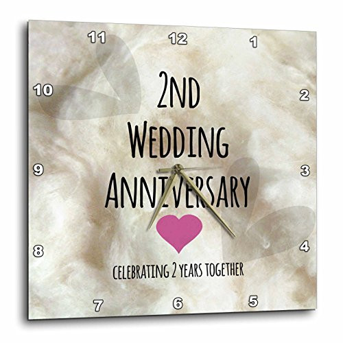 3dRose DPP_154429_2 2nd Wedding Cotton Celebrating 2 Years Together Second Anniversaries Two Yrs Wall Clock, 13 by 13-Inch