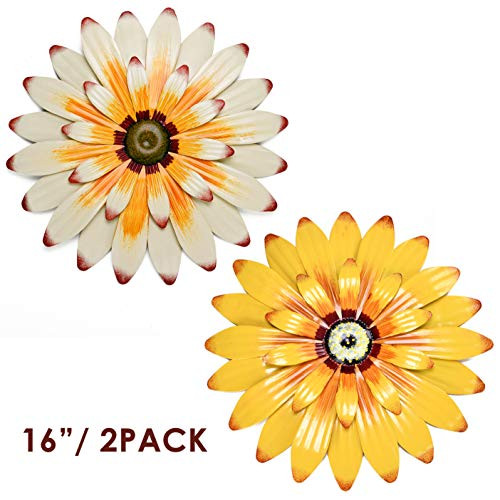 Yeahome 16'' Metal Flower Wall Decor - Wall Art Decorations Sunflower Decor Hanging for Bedroom, Living Room, Bathroom- Office/Home Decor Boho Art, Handmade Gift for Indoor or Outdoor (Daffodil & Buttermilk)