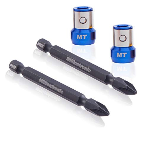 Magnetic Screw lock Sleeves and Impact Rated PH2 Screwdriver Bit. Accepts All 1/4" Screwdriver & Impact Bits. Precision CNC Machined S2 Steel & Aluminum. Strong Neodymium Magnet Rings (2, Blue)
