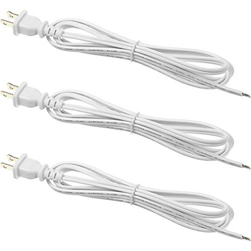 3 Pack Lamp Cord with Molded Plug, Lamp Cord Stripped Ends Ready for Wiring, 6 Feet (White)