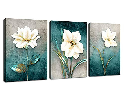 arteWOODS Flower Canvas Wall Art Bedroom Wall Decor White Blossom Blue Abstract Background Canvas Picture Modern Artwork Bathroom Decoration 12" x 16" x 3 Pieces arteWOODS Flower Canvas Wall Art Bedroom Wall Decor White Blossom Blue Abstract Background Canvas Picture Modern Artwork Bathroom Decoration 12" x 16" x 3 Pieces