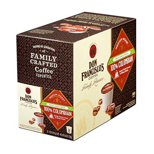 Don Francisco's Single Serve Coffee Pods, Decaf Colombia Supremo Medium Roast, Compatible with Keurig K-cup Brewers, 24 Count Don Francisco's Single Serve Coffee Pods, Decaf Colombia Supremo Medium Roast, Compatible with Keurig K-cup Brewers, 24 Count