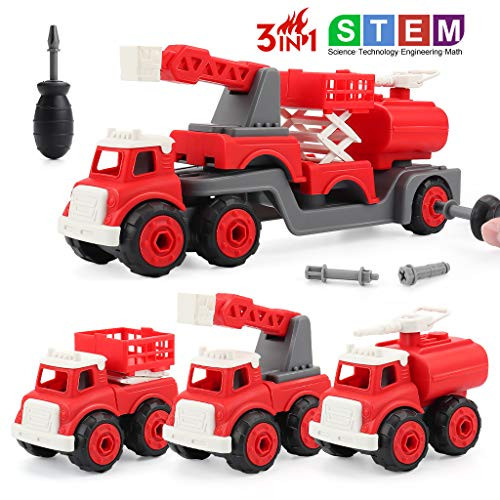 STEM Building Toy Take Apart Toys with Drill Converts to Fire Truck 3 in one Take Apart Toy for Boys Gift Toys for Boys 3,4,5,6,7 Year Olds, Ladder Fire truck,Spray hose fire truck,Fire Lift Truck STEM Building Toy Take Apart Toys with Drill Converts to Fire Truck 3 in one Take Apart Toy for Boys Gift Toys for Boys 3,4,5,6,7 Year Olds, Ladder Fire truck,Spray hose fire truck,Fire Lift Truck