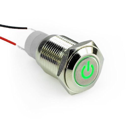 SMAKN® 16mm 12v Car Angel Eye GREEN Led Lighted Silver Metal Self-locking Stainless Steel Switch Latching Push Button