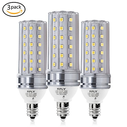 E12 LED Bulbs, 12W LED Candelabra Bulb 100 Watt Equivalent, 1200lm, Decorative Candle Base E12 Corn Non-Dimmable LED Chandelier Bulbs, Daylight White 6000K LED Lamp, Pack of 3