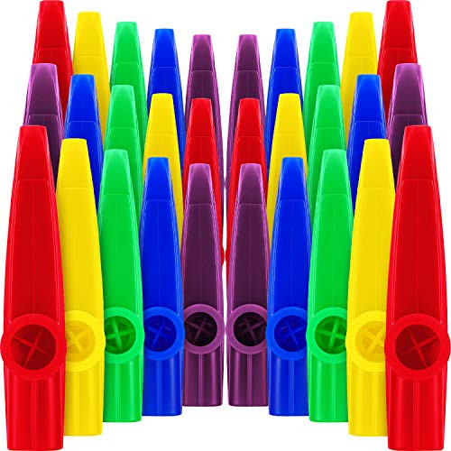 30 Pieces Plastic Kazoos Musical Instruments with Kazoo Flute Diaphragms Assorted Colors Party Kazoo Musical Instrument for Prize and Party Favors