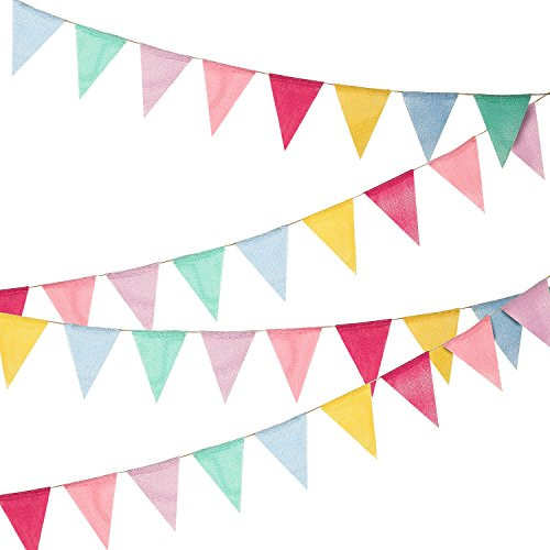 36 Flags Multicolored Pennant Flags Banner Imitated Burlap Bunting Banner Pastel Decor Fabric Triangle Flag for Party Decoration