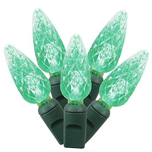 Vickerman 100 Count Single Mold C6 LED Light Set with Green Wire, Green