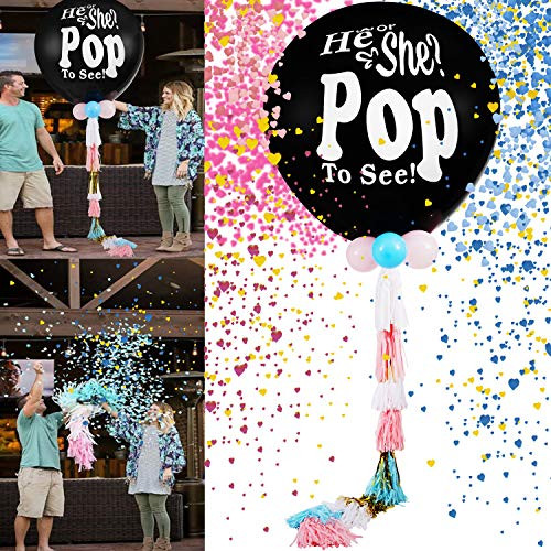 36 Inch Jumbo Gender Reveal Confetti Balloon, He or She Gender Reveal Pop Balloon With Tassel for Gender Reveal Party Supplies Decorations