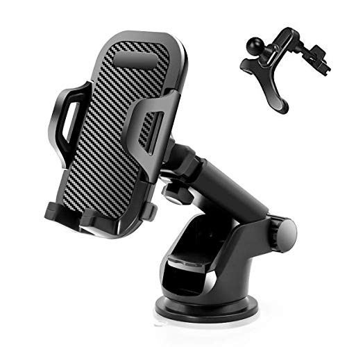 Universal Car Phone Mount Car Phone Holder for Car Dashboard Windshield Air Vent Long Arm Strong Suction Cell Phone Car Mount Compatible with iPhone 11 Pro X XS Max XR Galaxy Note10 S10 (2020, Black)