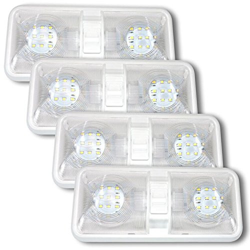 Leisure LED 4 Pack RV LED Ceiling Double Dome Light Fixture with ON/Off Switch Interior Lighting for Car/RV/Trailer/Camper/Boat DC 12V Natural White 4000-4500K 48X2835SMD