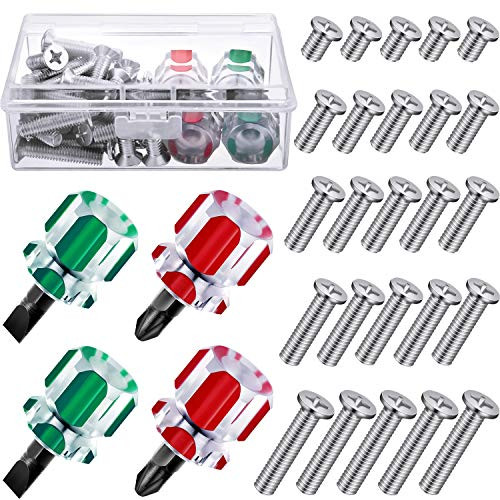 4 Pieces Mini Sewing Machine Screwdriver Includes Flat Head and Cross Head Short Screwdriver Repair Stubby Screw Driver Set with 50 Pieces Screws for Home, Construction, Repair