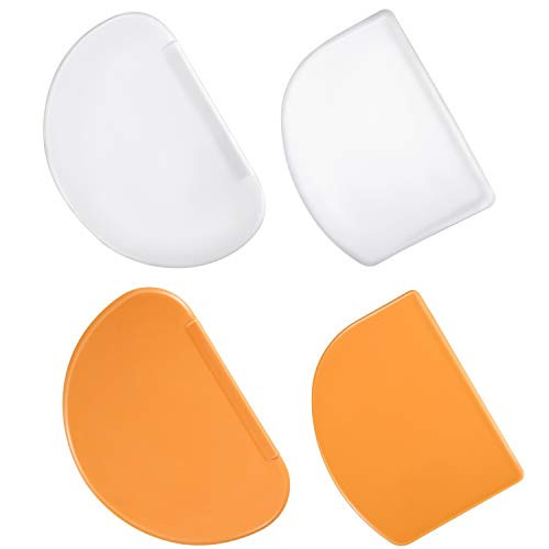 4 Pieces Plastic Dough Scraper Curved Edge Flexible Bowl Scraper Multicolored Dough Cutter Cake Scraper Smoother for Cake Fondant Bread Dough Making, 2 Colors