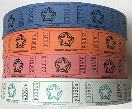 Raffle Tickets - (4 Rolls of 2000 Tickets) 8,000 Total Star Raffle Tickets (Blue/Lime/Pink/Orange)