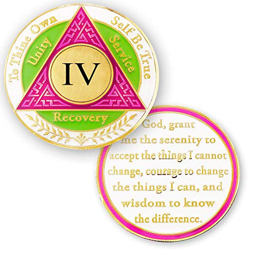 4 Year AA Medallions Sobriety Coin - Alcoholics Anonymous Chips - Four Year Coins - Pink Green White Token