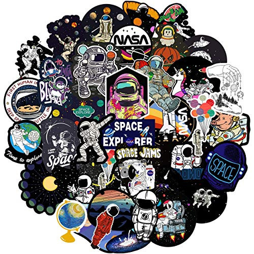 50PCS NASA Stickers for Laptop, Space Explorer Galaxy Vinyl Decals for Water Bottle Hydro Flask MacBook Car Bike Bumper Skateboard Luggage, Spaceman Spacecraft Universe Planet Logo Graffiti Sticker