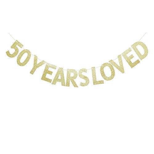 50 Years Loved Gold Glitter Banner for 50th Birthday/Wedding Anniversary Party Sign Photo Props 50 Years Loved Gold Glitter Banner for 50th Birthday/Wedding Anniversary Party Sign Photo Props
