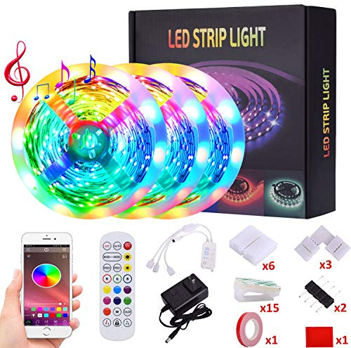 50ft Led Strip Lights Music Sync Color Changing 5050 RGB LED Light Strips Kit, Sensitive Built-in Mic,App Control with Remote for Bedroom Home Kitchen TV Party 50ft Led Strip Lights Music Sync Color Changing 5050 RGB LED Light Strips Kit, Sensitive Built-in Mic,App Control with Remote for Bedroom Home Kitchen TV Party