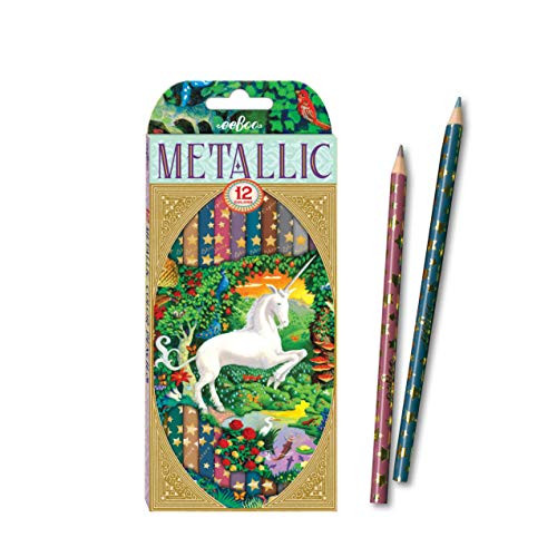 eeBoo Unicorn Metallic Colored Pencils for Kids, 12 Pack