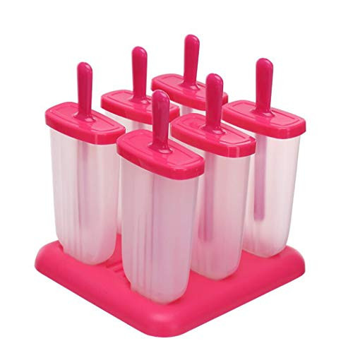 Ice Popsicle Molds Homemade Frozen Treats Reusable DIY 6 Pack Ice Cream Pop Makers with Tray (Red) Ice Popsicle Molds Homemade Frozen Treats Reusable DIY 6 Pack Ice Cream Pop Makers with Tray (Red)