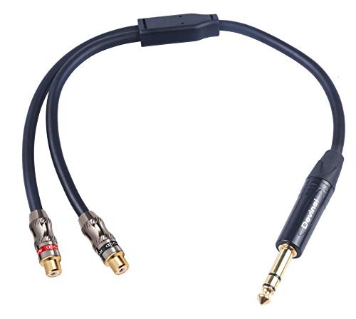 Devinal 1/4" to 2 RCA Female Y Cable, 6.35mm Male Stereo to Dual Phono Female Audio Adapter, Quarter inch TRS to 2 RCA Adapter Splitter Cord Connector convertor 1FT 0.3M