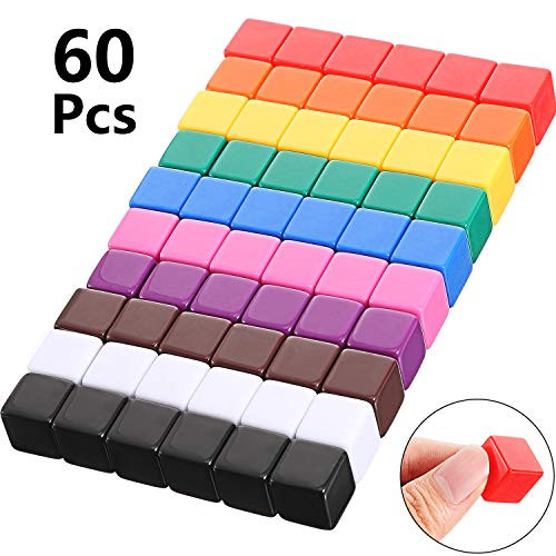 60 Pieces 16 mm Blank Dice Acrylic Dice Cubes Assorted Color DIY Dice for Board Games with Storage Bag