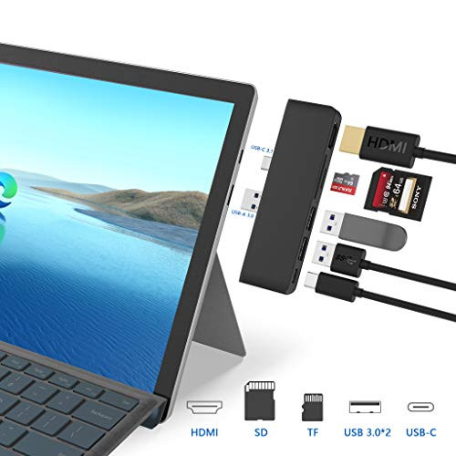 Microsoft Surface Pro 7 Hub,6-in-2 USB C Surface Pro 7 Docking Station with 4K HDMI Adapter+ USB C Port?Audio & Data?+2 USB 3.0 Port +SD/TF Card Reader,Converter Combo Adaptor for Surface Pro 7