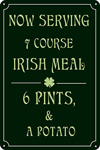 Toothsome Studios 7 Course Irish Meal 12" x 8" Funny Tin Sign Pub Bar Man Cave Decor